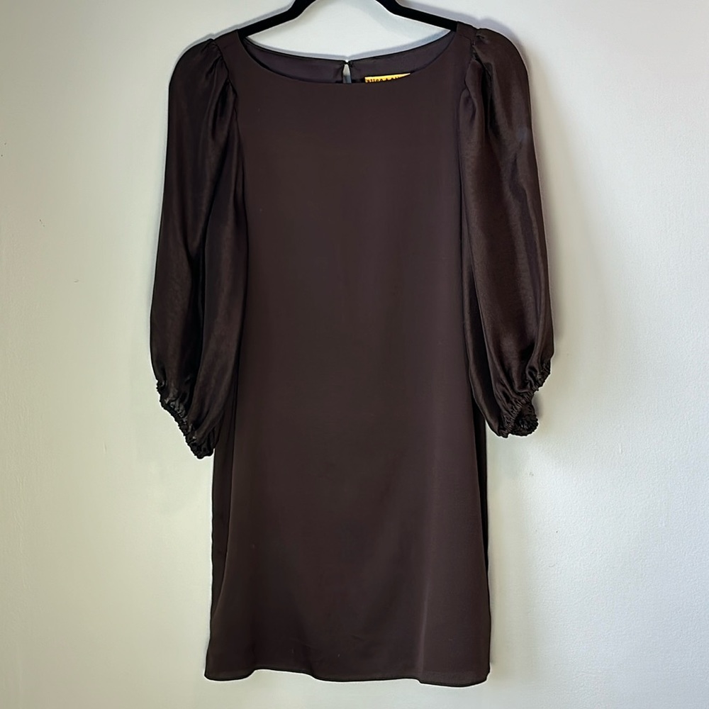 NEW Alice +Olivia x Stacey Bendet Balloon Sleeve Party Dress Keyhole back Brown